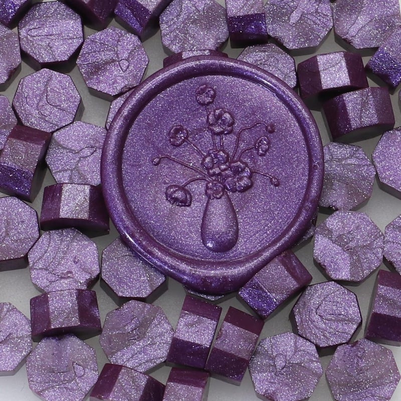 Atopbb 300 Pcs Wax Seal Beads, Sealing Wax Beads, Refilling Octagon Wax Sealing Beads for Wax Stamp Sealing, Perfect for Wedding Invitations, Christmas Cards, Envelopes, Letter Sealing (Purple) - Image 2
